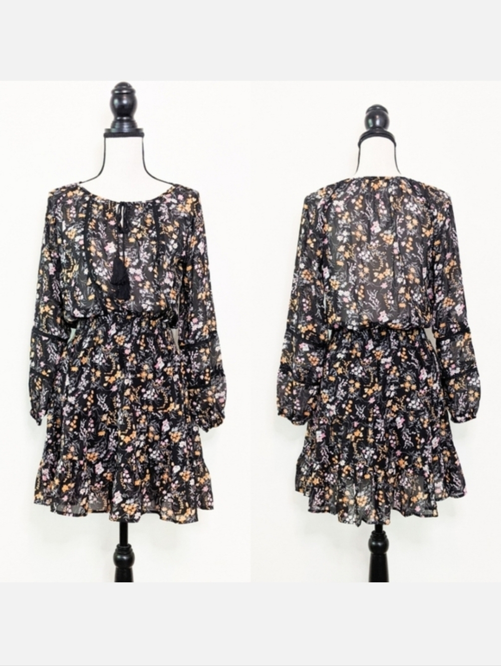 NWT Oddi Black Floral Longsleeve Playdress, Size Large